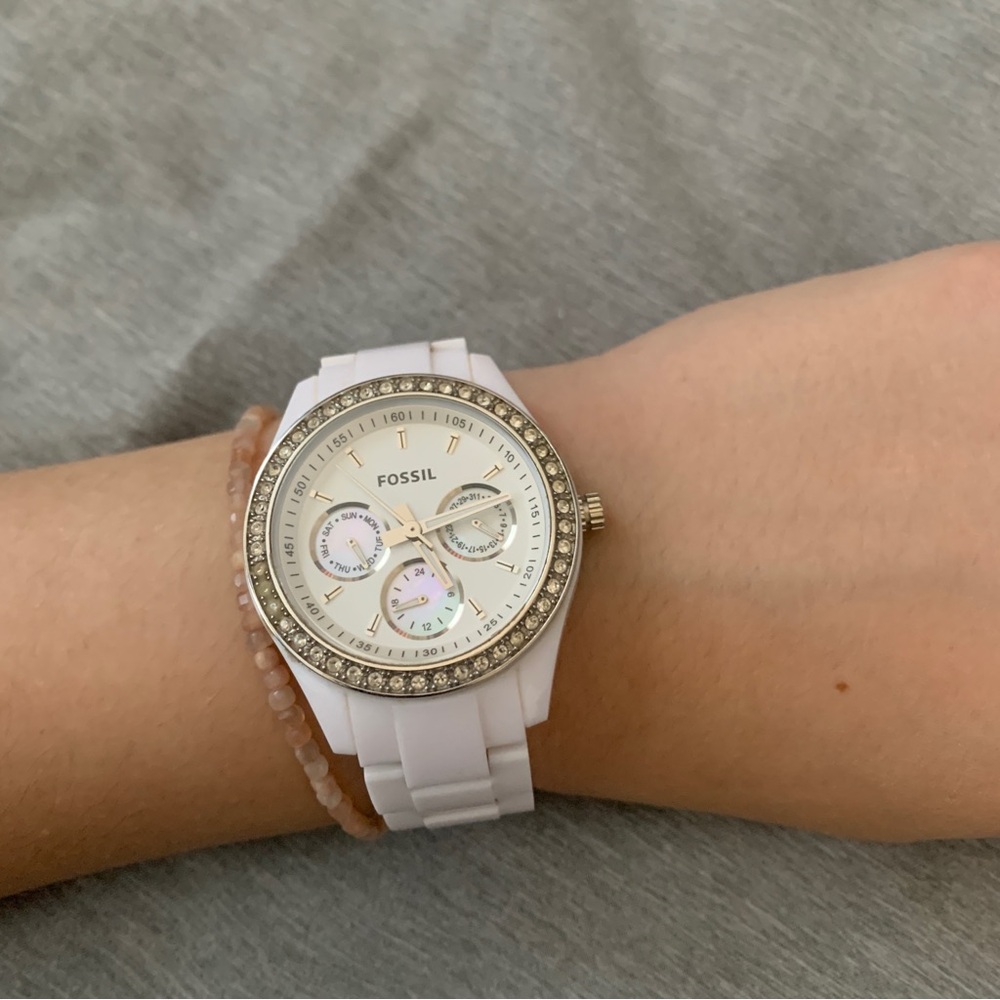 Fossil White and Silver Chronograph Watch